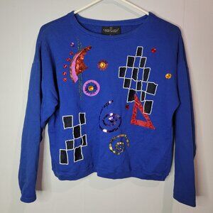 Carol Little Sport Petites Geometry Blue Sweater